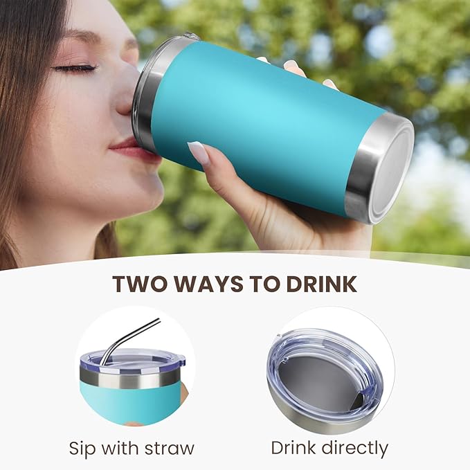 MEWAY 20oz Tumbler 8 Pack Double Wall Vacuum Insulated Travel Mug Bulk, Stainless Steel Tumblers with Lid and Straw, Durable Powder Coated Coffee Cups for Cold & Hot Drinks (Light Blue, 8) - Bloomnest