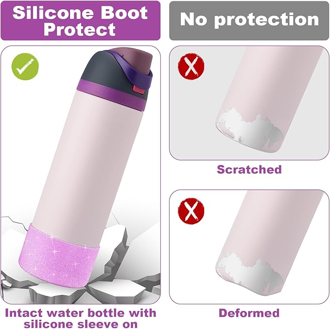 2PCS Silicone Water Bottle Boot for Owala 24oz 32oz 40oz, Anti-Slip Protective Sleeve Bottom Bumper Protector for FreeSip, Twist, and Flip Stainless Steel Water Bottles Alwenid