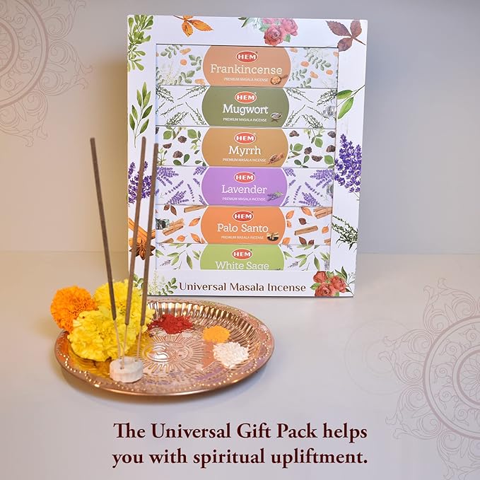 Hem Universal Masala Gift Pack Incense Sticks | Natural Fragrance of Sandalwood for Positivity | Smudge Healing Incense for Stress Relief & Cleansing | Gift Set - Pack of 12 (15 GMS Each) HEM