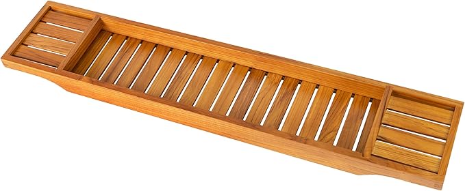 VaeFae Teak Bathtub Tray, Wooden Bath Caddy for Bathtub, Bath Tub Wood Table for Tub - Bloomnest