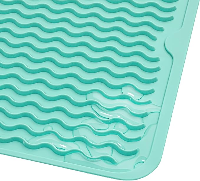 Silicone Dish Drying Mat for Multiple Usage,Easy clean,Eco-friendly,Heat-resistant Silicone Mat for Kitchen Counter or Sink,Refrigerator or Drawer liner Mint M 12 inches x 12 inches - Bloomnest