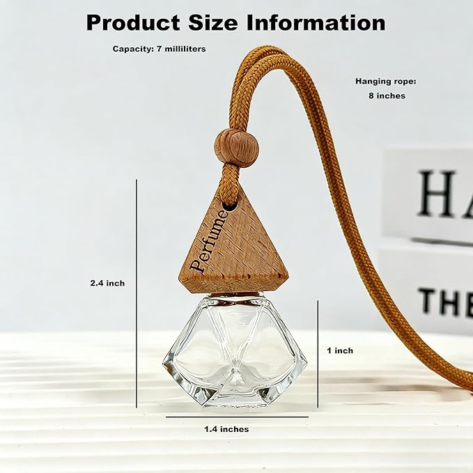 2-Pack Hanging Car Air Freshener, Refillable Glass Diffuser Bottle with Wooden Cap, Drift Car Freshener for Essential Oils, Long-Lasting Scent - Car Accessories for Women Men-Rhombus - Bloomnest