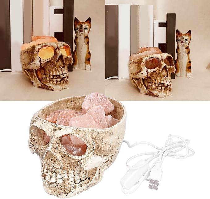 Salt Lamp, Skull Shape LED Night, Stepless Dimming USB Powered, Air Purifier with Negative Ions, Decorative for Bedroom Meditation Relaxation - Bloomnest