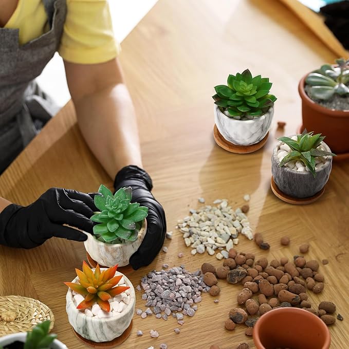 Marbling Ceramic Flower Pot 3.35 Inch Succulent Small Plant Cactus Herbs Planter Ceramic Pot with Drainage Hole Matte Round Container(4 Pcs,Modern Style) - Bloomnest