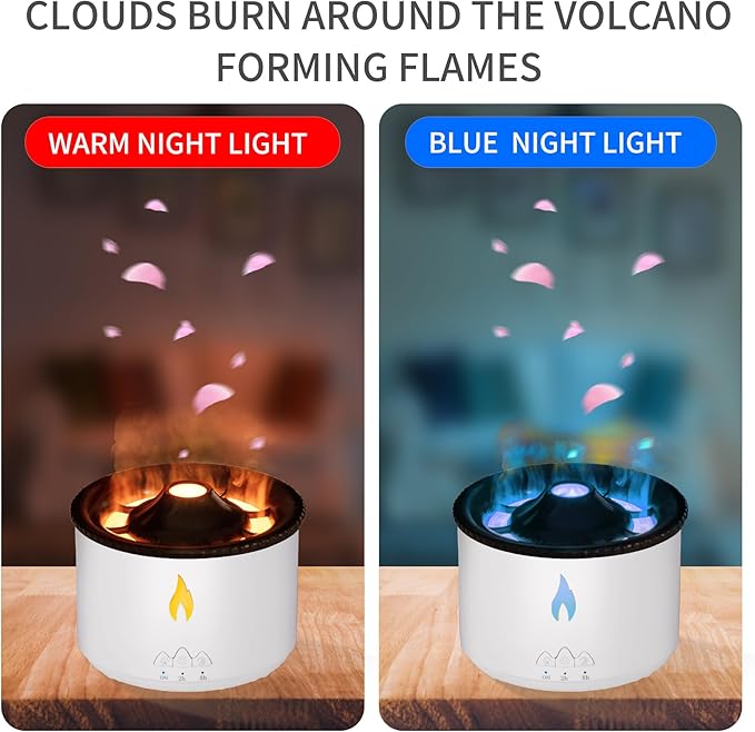 BOHOFAM Essential Oil Diffuser 360ML,Volcano Diffuser/Humidifier, Flame and Volcano 2 Mist Mosdes, Included 50ML Hotel Collection Essential Oil for Home, Bedroom,Large Room - Bloomnest