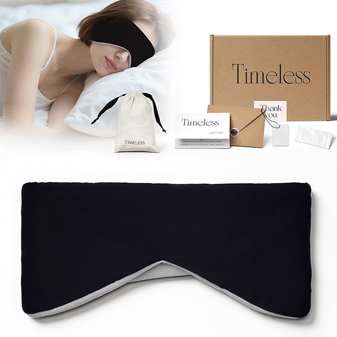 Black/Grey Reversible Cotton Sleep Eye Mask, Full-Coverage Adjustable Breathable Wrap, Ultra-Light Total Blackout Blindfold for Travel Nap, Ready-to-Gift Set for Women Men Teens Adults - Bloomnest