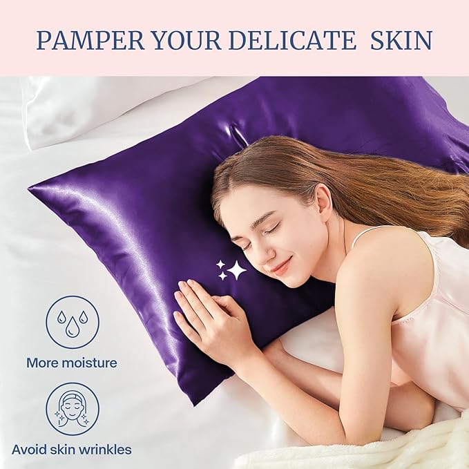 BEDELITE Satin Pillowcase for Hair and Skin, Super Soft Similar to Silk Pillow Cases 4 Pack with Envelope Closure, Cooling Pillowcases for Women Men (20"x26" Standard Size, Plum Purple) - Bloomnest