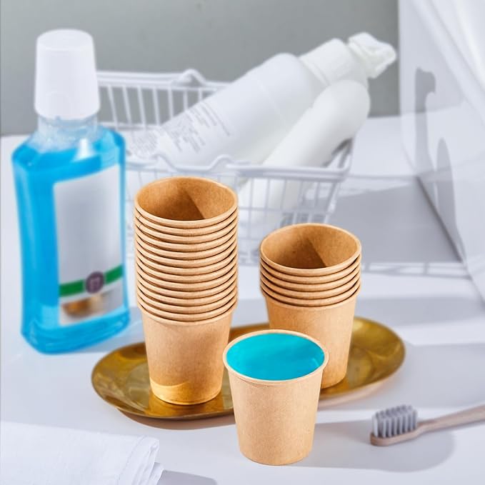 SIUQ 400 Pack 3 oz Kraft Paper Cups, Disposable Bathroom Cups, Mini Mouthwash Cups, Hot/Cold Beverage Drinking Cup for Gargle Espresso Juice Medicine (Brown) - Bloomnest