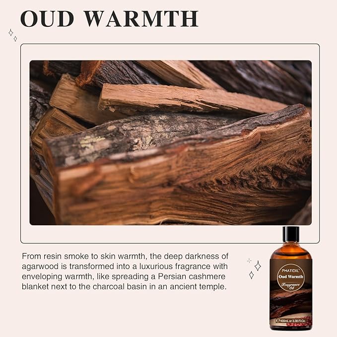 PHATOIL 3.38FL.OZ Oud Warmth Fragrance Oils for Aromatherapy, Essential Oils for Diffusers for Home, Perfect for Diffuser, Yoga, Skin Care, DIY Candle and Soap Making - 100ml - Bloomnest