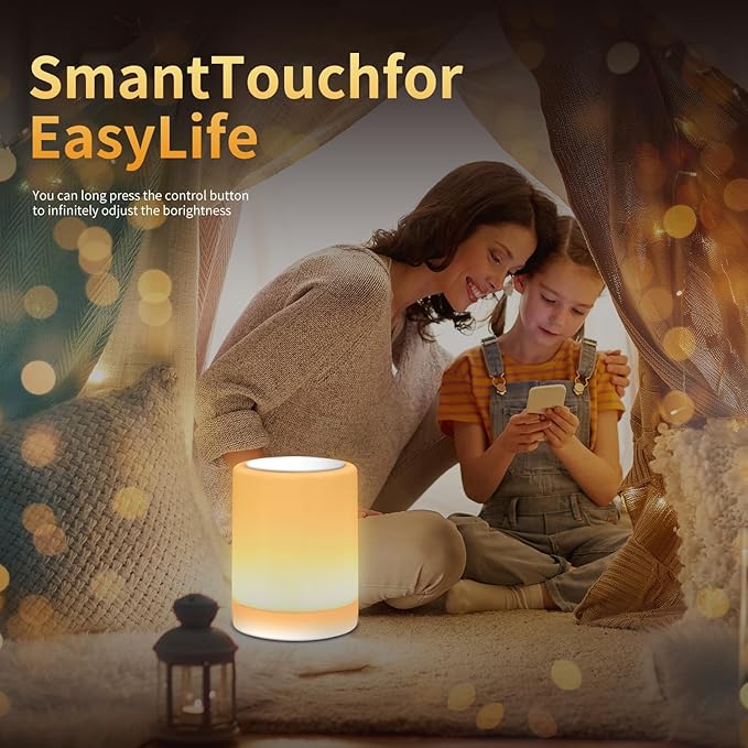 OORUN Touch Bedside Table Lamp,13 RGB Colors & 5 Brightness, USB Rechargeable Desk Lamp, Remote Control Dimmable Light with RGB Color Changing,Portable Lamp for Baby (White) - Bloomnest