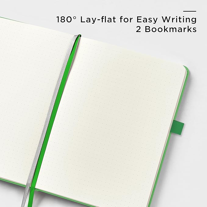 &And Per Se Dotted Journal Notebook, A5 Hardcover Leather Bullet Dotted Journal, 160 Pages 100 gsm Thick Paper, 3 Sheets of Stickers Included - 5.7'' x 8''（Emerald）