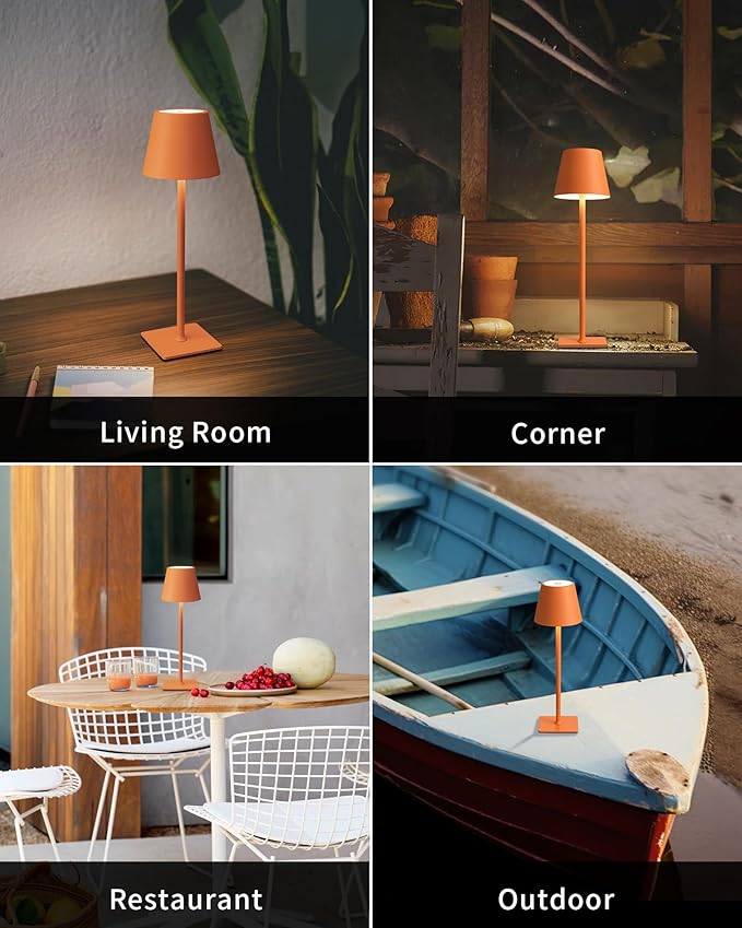 KDG 2 Pack Cordless Table Lamp,Portable LED Desk Lamp, 4000mAh Battery Operated, 3 Color Stepless Dimming Up, for Restaurant/Bedroom/Bars/Outdoor Party/Camping/Coffee Shop Night Light(Orange) - Bloomnest