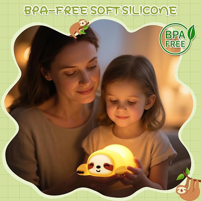Sloth Night Light, Cute Squishy Lamp for Bedroom, Silicone Animal Dimmable & Timer Rechargeable Nightlight for Girls Boys Kids, Home Decor Christmas Birthday Gifts - Bloomnest