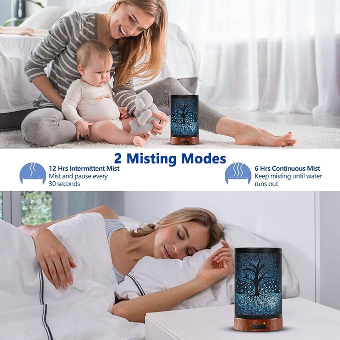 Aromatherapy Essential Oil Diffuser 150ml- Electric Cool Mist Aroma Diffuser with Intermittent Mode, Auto Shut-Off Protection, 7 Colors Changing LED Light for Home Office Decor & Gift (Life Tree) - Bloomnest