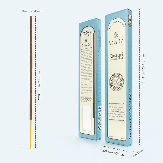 Kasturi Incense Sticks, Organic Hand Dipped Incense, Natural Herbs & Aromatic Ingredients, Contain 40 Sticks Inside, Burn Time 45 to 60 Minutes, Spiritual Gifts, Bliss Incense By Karma Pledge KARMAPLEDGE