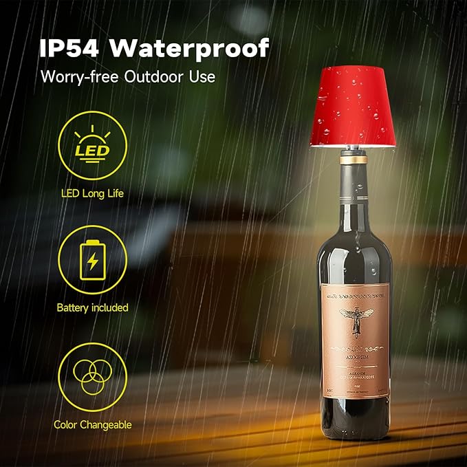 2025 New Wireless Bottle Lamp - LED Bottle Lights for Liquor & Wine Bottles, Cordless Lampshade, Whiskey Bottle Top Light, Bottle Stopper Night Light Kit, Rechargeable 3-Tone Touch-Dimmable - Bloomnest