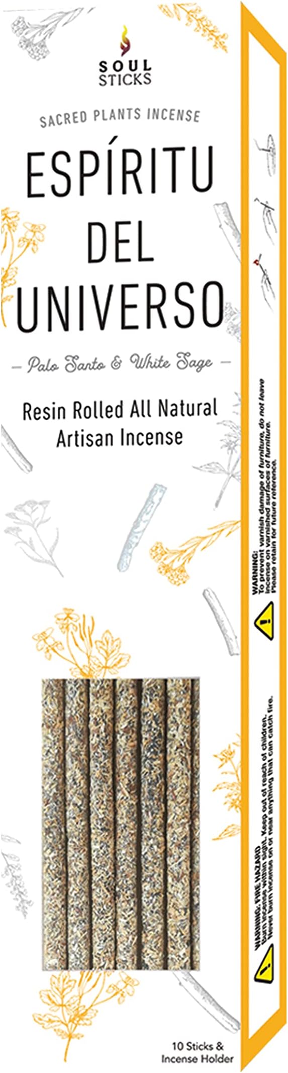 SOUL STICKS Handcrafted 10pcs Resin Artisan Incense Sticks Non-Toxic & Long Lasting Aromatic Sticks for Yoga Meditation Relaxation Aromatherapy Cleansing & Purification (White Sage & Palo Santo) SoulSticks