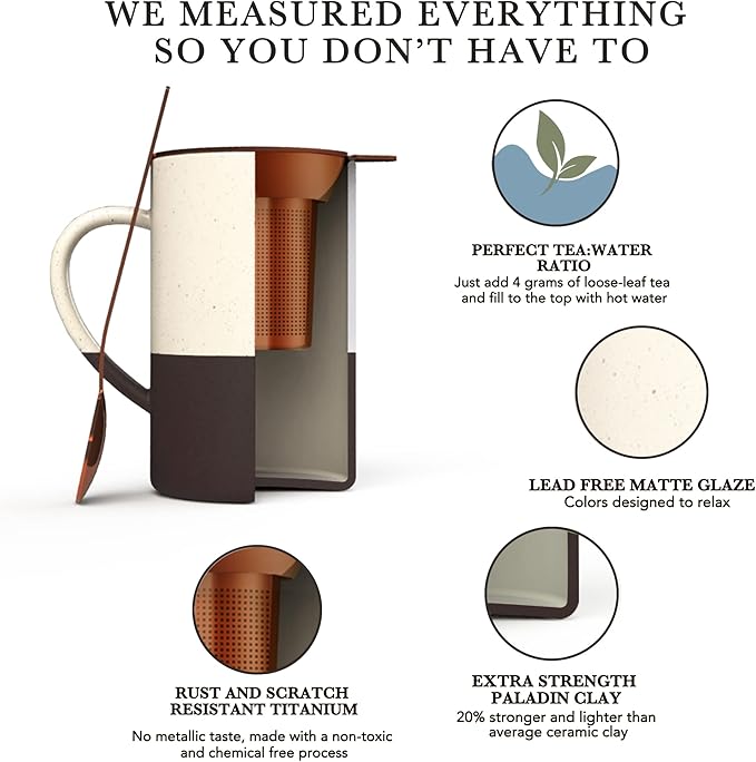 Mora Ceramics Tea Cup with Loose Leaf Infuser, Spoon and Lid, 12 oz, Microwave and Dishwasher Safe Coffee Mug - Rustic Matte Ceramic Glaze, Modern Herbal Tea Strainer - Great Gift for Women, Garnet - Bloomnest