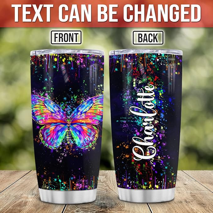 Wassmin Butterfly Tumbler Personalized Tumblers 20o 30oz With Custom Name Watercolor Butterflies Gifts For Women Girls Tumblers Stainless Steel Coffee Travel Mug Cup Birthday Christmas Stuff Gifts - Bloomnest