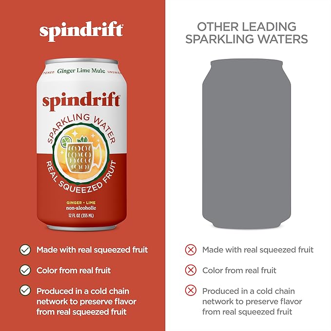 Spindrift Sparkling Water, Ginger Lime Mule Flavored, Made with Real Squeezed Fruit, 12 Fl Oz Cans, Pack of 24 (Only 11 Calories per Can) - Bloomnest