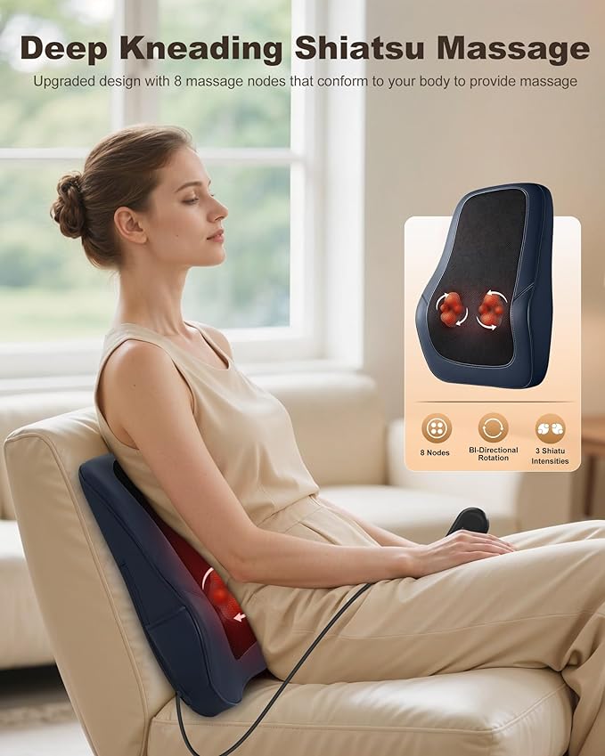 Beleduc Back Massager for Back Pain Deep Tissue, Shiatsu Back Neck Massager with Heat,Vibration Massage,3D Kneading Massage Pillow for Neck Shoulder Legs - Bloomnest