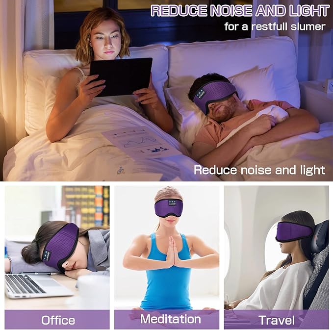 LC-dolida Sleep Headphones, Silk Sleep Mask Bluetooth Wireless Music Eye Mask, Sleeping Headphones for Side Sleepers Sleep Mask with Bluetooth Headphones Ultra-Thin Stereo Speaker Perfect for Sleeping - Bloomnest