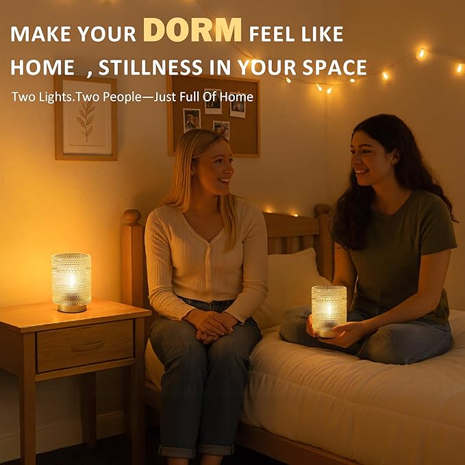 2 Pack Battery Operated Decorative Aesthetic Lamp with Timer for Dorm/Office/ Patio/Bedside/,Small Cordless Table Lamps with LED Warm Bulb for Shelf/Coffee Table/Entryway/ Mantle/Dresser Decor(Clear) - Bloomnest
