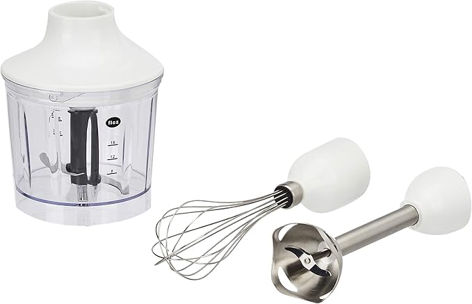 Amazon Basics 300W 4-In-1 Immersion Blender Handheld, Emulsion Blender With Blending Stick, Whisk, Chopper and Beaker, Continuous Speed Control And Turbo Mode, 5-ft Power Cord, White - Bloomnest