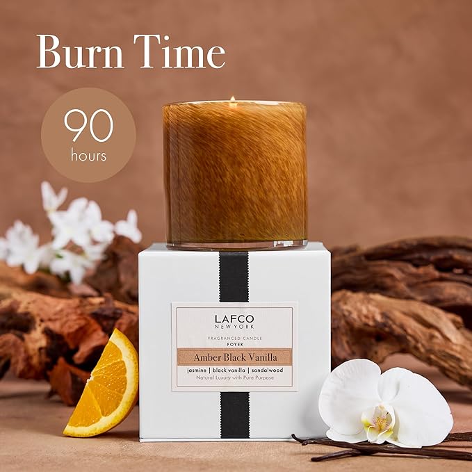 LAFCO New York Signature Candle, Amber Black Vanilla - 15.5 oz - 90-Hour Burn Time - Reusable, Hand Blown Glass Vessel - Made in The USA - Bloomnest
