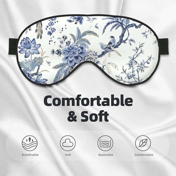 Sleep Eye Mask Vintage Blue Floral Sleep Mask for Women Men Comfortable Eye Mask with Adjustable Strap Soft Eye Cover Blindfold for Travel Yoga Nap Shift Work - Bloomnest