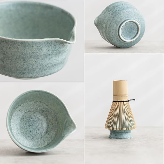 Matcha Kit Set, Matcha Whisk Set Includes Matcha Bowl And Holder, Bamboo Matcha Whisk, Scoop and Matcha Sifter, 17 oz Mottled Blue Glaze Ceramic Matcha Kit for Tea Lovers - Bloomnest