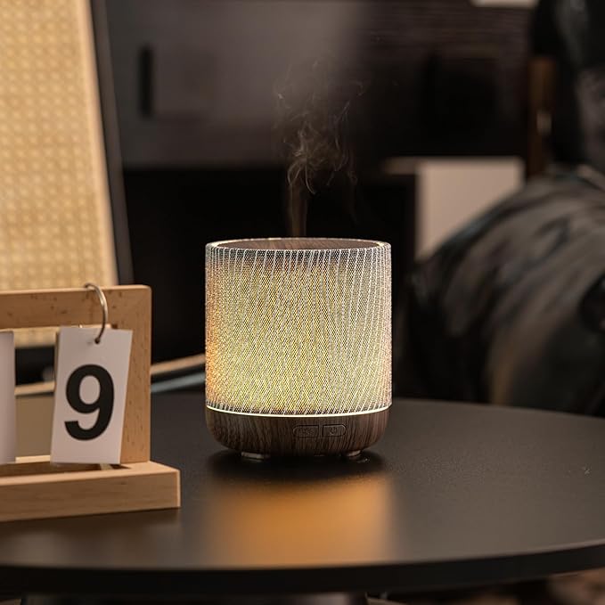 Essential Oil Diffuser 7 fl oz 200ml with Fabric Cover and Night Lamp | Ultrasonic Aroma Diffuser | Humidifier w Lights | Room Decor | Small Humidifier for Bedroom | Gift (Dark Brown) - Bloomnest