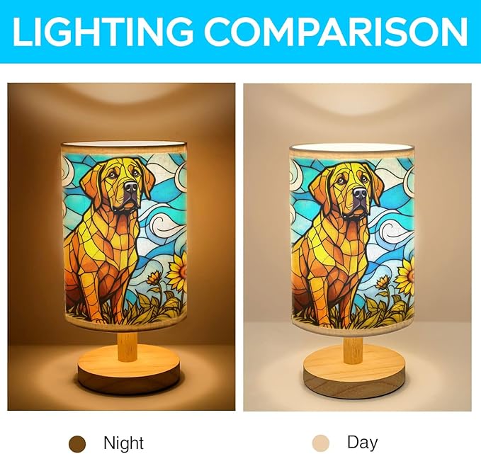 Labrador Retriever Table Lamp LED 3-Color Pressed Bedside, Dog Shade Lamp with Wood Base for Bedroom Living Room Desk Office - Bloomnest