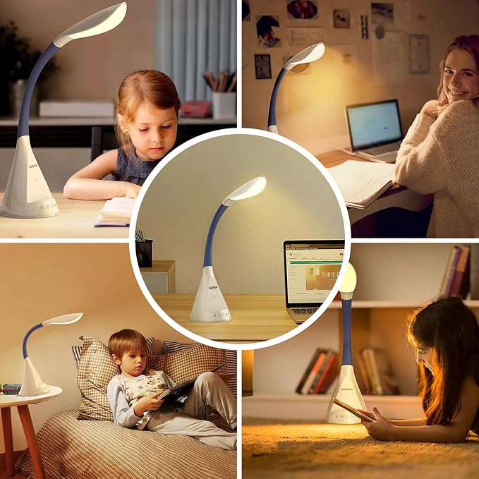 LED Desk Lamp with USB Charging Port, Dimmable Reading Light Touch Control and Eye Protection, Adjustable Brightness Table Lamp for Home Office Bedroom (White) - Bloomnest