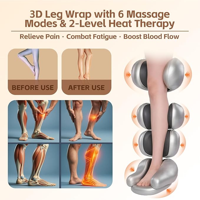 Leg Massager with Heat and Compression‎, Leg Compression Machine & Compression Boots for Circulation – 6 Modes & 3 Intensity Levels for Pain Relief, Gifts for Women, Men & Seniors - Bloomnest