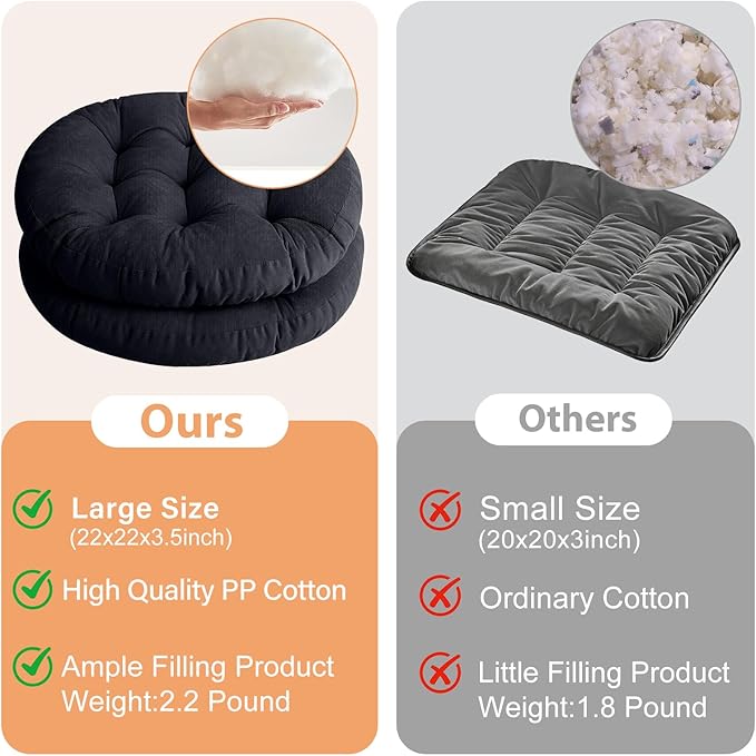 Tiita Seat Cushion Round, Hanging Chair Cushions, Floor Cushion 22 Inch Set of 2, Throw Pillows Indoor/Outdoor (Black, 22 x 22 x 4 Inches) - Bloomnest