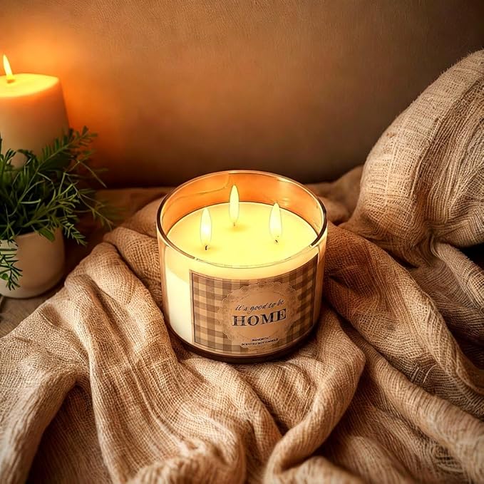 96NORTH Fresh Linen & Soft Amber Candle | Large 3 Wick Jar Candle | 12 Oz Up to 50 Hours Burning Time | 100% All Natural Soy Wax | Relaxing Aromatherapy Candle | Housewarming Gift for Women and Men - Bloomnest