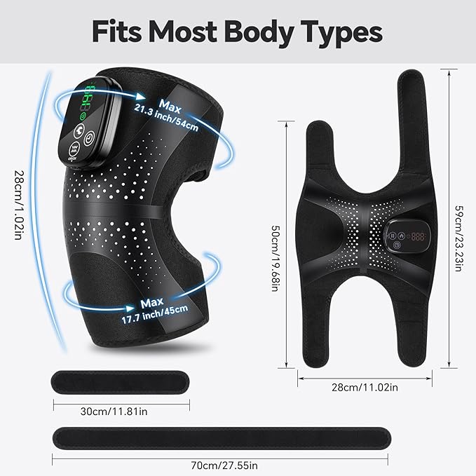 Cordless Knee Heating Pad, 3-in-1 Heated Knee Brace Wrap with Massage, Heating Pad for Knee Elbow Shoulder Pain Relief, Rechargeable Knee Massager for Arthritis Pain Relief - Bloomnest