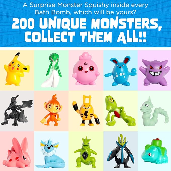 Poke Monster Bath Bomb for Kids with Surprise Toys Inside (Gift Set) - Large Bubble Bath Bombs for Boys & Girls - Skin-Safe, Made in USA, Birthday Gift & Stocking Stuffers for Kids by Two Sisters - Bloomnest