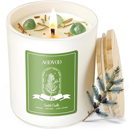 AOOVOO Fir Scented Candles for Women - Aromatherapy Candle with Crystals Inside, 10oz Soy Candles for Home Scented, Birthday Gifts Christmas Candle for Women Mom - Bloomnest