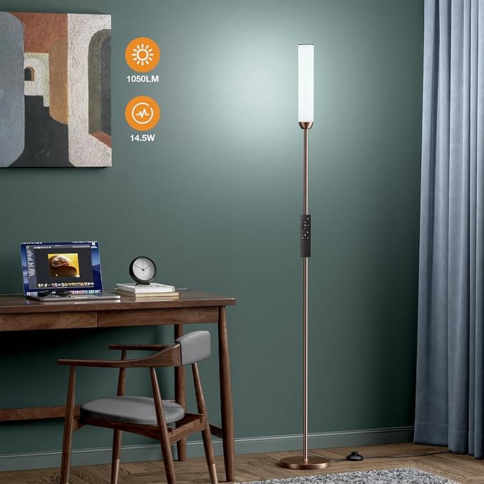 LED Floor Lamp with Remote Control, 65" Standing lamp with Stepless Adjustable 3000K-6500K Colors & 5%-100% Brightness, Foot Switch(Brown) - Bloomnest