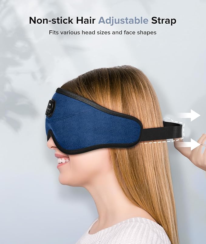 TOPOINT Sleep Mask with Bluetooth Headphones, 3D Eye Mask for Sleep Headphones with White Noise, Total Blackout, 5.4 Bluetooth, Timer, 15 Hours for Women Men, Travel, Meditation, Nap, CPAP Users - Bloomnest