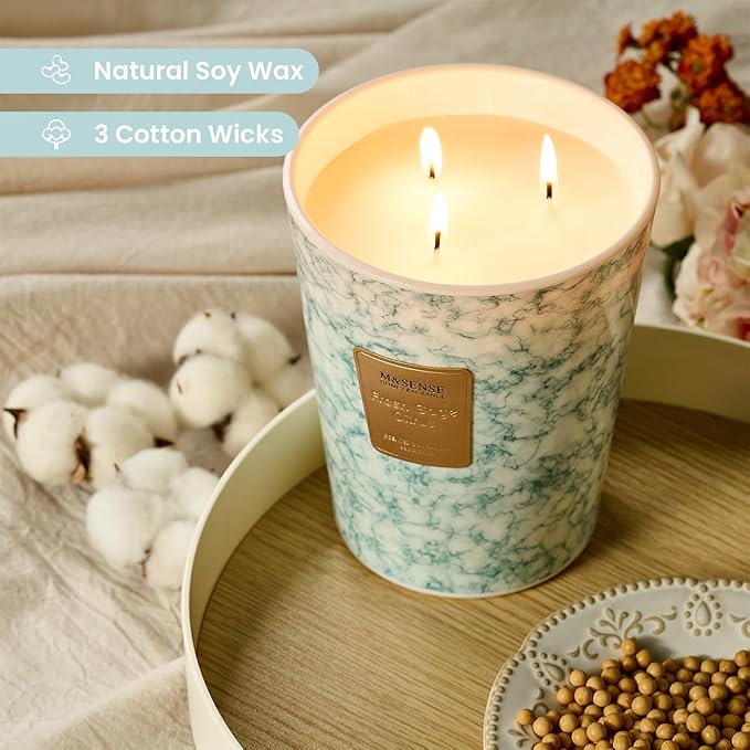 M&SENSE FreshSage Citrus Scented Candles for Home, 3-Wick Highly Scented Jar Candles, Extra Large Candle 35 Oz 150 Hours Long Lasting Burning, Relaxing Aromatherapy Candle for Stress Relief,Meditation - Bloomnest