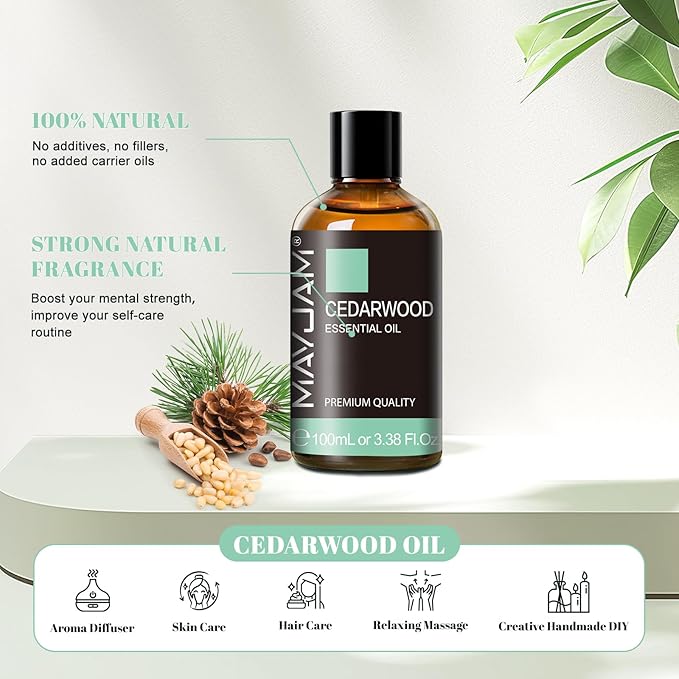 MAYJAM Cedarwood Essential Oil - Huge 3.38 Fl.oz - Premium Grade Essential Oils for Hair Care Home Diffusers Skin Care - Cedar Oil for Soap Making Scent - Bloomnest