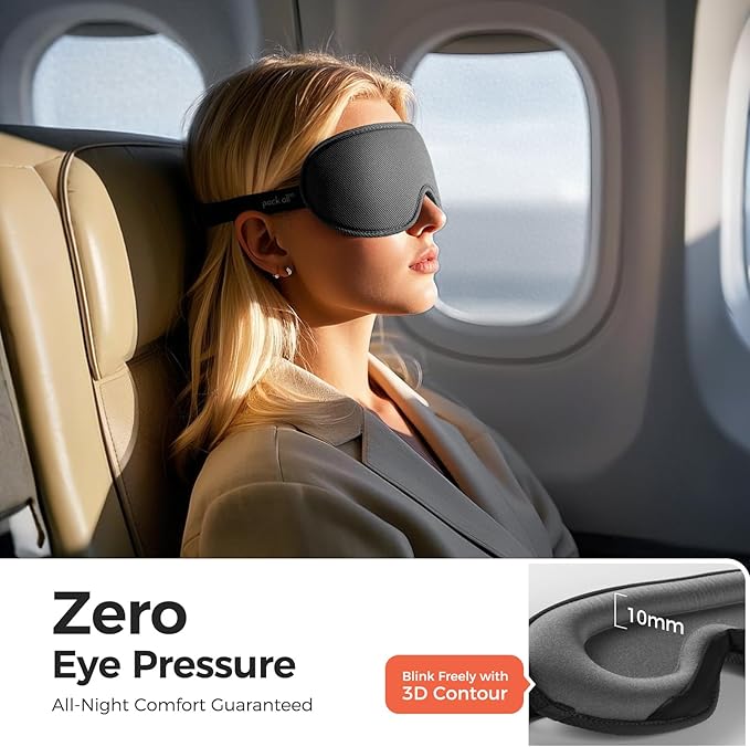 pack all Light Blocking Sleep Mask for Men and Women, 3D Eye Mask for Pressure-Free Sleep, Soft Sleeping Eye Cover with Adjustable Elastic Strap, Grey - Bloomnest