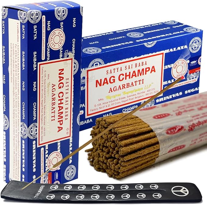 TRUMIRI Incense Stick Holder Bundle with Satya Sai Baba Nagchampa 250g Incense Sticks - Pack of 2 (Approx 500 Sticks) - Bloomnest