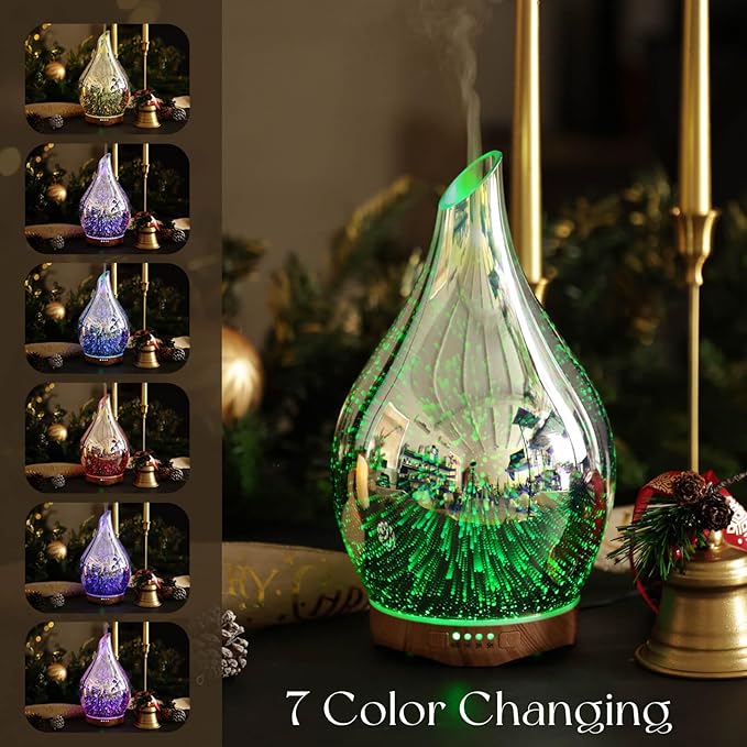Porseme Essential Oil Diffuser 280ml Aromatherapy Ultrasonic Oil Diffusers 3D Glass Cool Mist Humidifier, Air Refresh Auto Shut-Off, Timer Setting, BPA Free for Home Hotel Yoga Leisure SPA Gift - Bloomnest