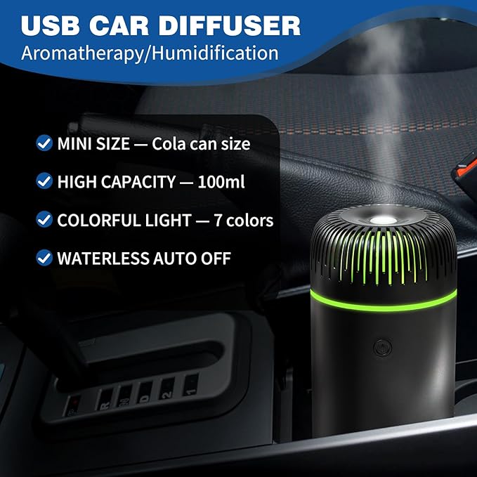 Car Humidifier Aromatherapy Essential Oil Diffuser USB Mist Mini Portable for Home Office Bedroom, 100ML, Black - Bloomnest