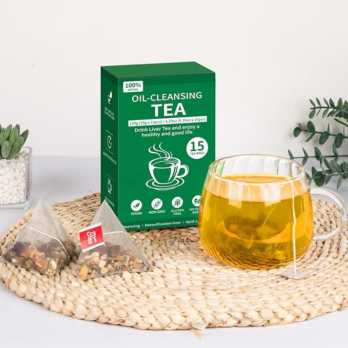 Oil Reducing Tea, 100% Pure & Natural Oil Cleansing Tea with 10 Precious Ingredients Formula for Liver Detoxification, Effectively Improve Intestinal Cleansing (1 Box/15 Bags) - Bloomnest