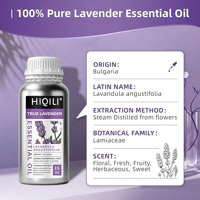 HIQILI 16 Ounces Lavender Essential Oil Pure, 100% Natural for Aromatherapy Diffuser, Skin Care, Hair, Includes Premium Dropper-16 Fl Oz - Bloomnest